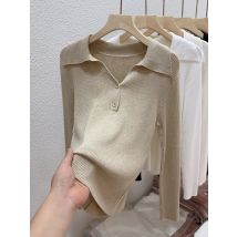 2025 neuer weiblicher Pullover Herbst halboffener V-Revers-Pullover Koreanische Version von langen Ärmeln mit lockerem Pullover schlanke Knopfoberteilen