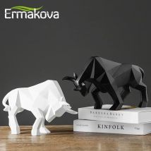 ERMAKOVA Geometrische Harz-Stier-Statue, Bison-Skulptur, Dekoration, abstrakte Tierfigur, Zimmer, Schreibtisch, Heimdekoration, Geschenk