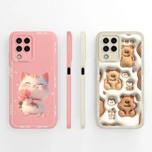 Etui na telefon Samsung Galaxy M53 M33 M23 F23 5G, uroczy wzór z kotem i niedźwiedziem, miękki silikonowy bumper, obudowa na Galaxy M 53 M 33 M F 23