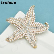Luxury White Pearl Starfish Brooches for Women Unisex Shining Rhinestone Beautiful Sea Star Animal Party Office Brooch Pin Gifts