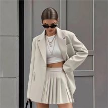 2025 frauen Neue Mode Lässig Zwei-Stück Sets Falten Rock Anzüge Frauen Frühling Herbst Büro Damen Einfarbig Pendeln anzug