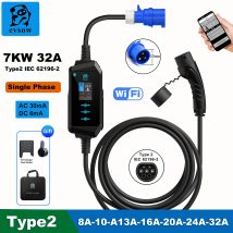 Evsow 32A caricatore portatile EV Type2 caricabatteria per auto elettrica 7KW con APP WIFI 1P corrente regolabile ricarica intelligente per la casa