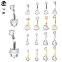 1/5PCS Titanium 14G Gold Color CZ Navel Nail Piercings Round Heart Drop Zircon Belly Button Rings Piercing Ombligo Women Jewelry