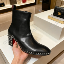 Schwarze Herren-Stiefel mit Nietenbesatz, Knöchelreißverschluss, runde Zehenpartie, niedrige Absätze, Blockabsätze, rotes Echtleder, weiße Partyschuhe aus Lackleder