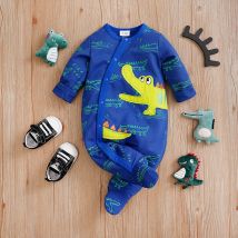 Baby Wrapped Foot Jumpsuit Cartoon Crocodile Spring And Autumn Long Sleeved Clothes 2025 Baby Boy Outdoor Casual Wear