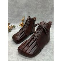 Birkuir Plissee Stiefeletten Frauen Seite Reiß verschluss weiche Sohlen High Top Schuhe schnüren kurze Stiefel Luxus Echt leder Square Toe Stiefel