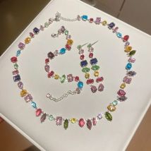 Marke 18K Gold Überzogene Neue Luxus Bunte Kristall Zirkon Halskette Für Frauen Fashion Party Schmuck Zubehör Damen Schmuck