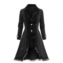 Ros gal Plus Size Knöpfe Mantel für Frauen Herbst Winter Revers Kragen geprägt Blumen Samt Patchwork Spitzen besatz lange Kleidung