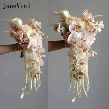 JaneVini 2026 kaskadierender Handstrauß für Hochzeit, Braut, rosa Brautblumen, künstliche Calla-Lilie, Wasserfall, Hochzeitsstrauß, Vintage