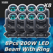 8 pezzi 200W LED con fascio ad anello spot luce a testa mobile con prisma rotante 18 effetto arcobaleno DMX512 luci da palcoscenico per discoteca