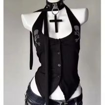 Punk Vintage Y2K Subkultur Halter Weste Gothic Schädel Drucken Tanks Neue frauen Halter Top Harajuku Sexy Schlank Tops Frauen kleidung