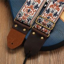 Miwayer bestickter Gitarrengurt, weiche Vintage-Blumen, verstellbar, kreative Uhrenarmbänder, Baumwollgürtel und Lederkopf