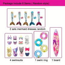 Set da 8 pezzi di vestiti e accessori per bambole, include costume da bagno, bikini, abiti a sirena, anello da nuoto per bambola da 12 pollici, giocattolo per ragazza