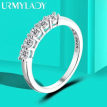 URMYLADY 0,5 CT 3 mm Edelstein-Moissanit-Ringe für Damen, S925-Silber, passende Hochzeitsdiamanten, stapelbarer Ring, Weißgold, Geschenk