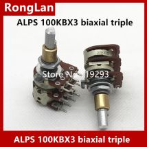 [SA]ALPS Potentiometer biaxial dreifach 100KBX3 B100KX3 Doppelwelle Doppelspindel 25MM Welle