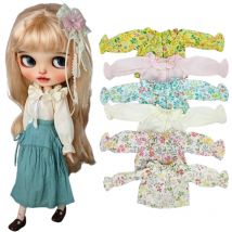 Puppenkleidung für Blythe Blau Rosa Weiß Blumenhemd Bluse für Ob24 Ob22 Azone Puppenkleid Kragenshirt