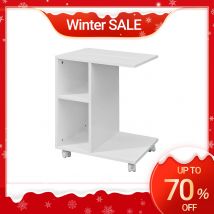SoBuy FBT48-W tavolino con fessura per iPad, tavolino da caffè con supporto per giornali con Rotoli Bianco BHT ca. 45x58x35 cm