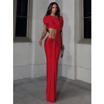 Kliou Tailleless High Street Frauen Maxi Kleid Elegante Seidige Solide Sexy Hohl Geraffte Ärmellose Gerade Robe Mujer Bankett Kleid