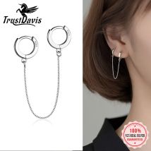 TrustDavis 1Pcs Real 925 Sterling Silver Fashion Box Chain Double Hoop Earrings For Women Wedding Party Fine Jewelry Gift DA2275