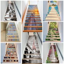 6 stücke/13 stücke Original Wald Wasserfall Landschaft Gedruckt Treppen Aufkleber Wasserdichte Dekoration Hause Treppenhaus Riser Trends Aufkleber