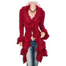 Long Knit Cardigan Women Vintage Single-breasted Lace Flared Sleeve Mid-length Jacket