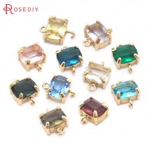 6 PZ 8x10 MM di Alta Qualità Champagne Colore Oro Ottone e Vetro 2 Fori Rettangolo Collegare Pendenti E Ciondoli Gioielli Accessori Fai Da Te