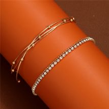 Kristall Strass Gold Farbe Perlen Armband Set für Frauen Metall einfache süße zarte Armbänder Modeschmuck täglich tragen Geschenk