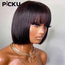 Parrucca brasiliana per capelli umani con frangia parrucche per capelli lisci Remy parrucca piena fatta a macchina per le donne parrucca Bob con frange da 8-16 pollici