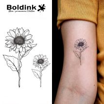 Boldink Sunflower Pair Line Art Temporäres Tattoo, Letzt bis 15 Tage, neue Technologie, magischer, wasserfester, semi-permanenter Aufkleber.