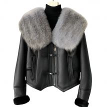 Faux Fur Coat for Women,Single Breasted Short PU Jackets, Thicken Overcoat,Fox Fur Collar, Female Clothes, New, Winter,2024