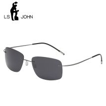 LS JOHN Men Ultralight Rimless Square Titanium Polarized Sunglasses Folding Hinge Driving Brand Design Sun Glasses Oculos De Sol