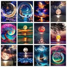 AZQSD Diamant-Gemälde, 5D-Mondlandschaft, Kreuzstich, Stickerei, Verkauf, Meer, Landschaft, Heimdekoration, 30 x 40 cm, komplette Kits