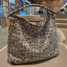 Weiche Leder-Damenhandtaschen, 2024, neue lässige große Kapazität, Diamanten-Einkaufstasche, beliebte Leopardenmuster-Einzelschulter-Pendlertaschen