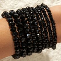 Tocona Fashion Personality Black Rice Bead Imitation Crystal Bead Bracelet Set Suitable for Women's Ball Parties Party Gifts
