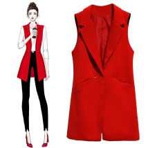 Neue Blazer Casual Solide Weste Weste Frauen Temperament Revers Lange Anzug Weste Weibliche Jacke Mantel Taschen Büro Dame Arbeit