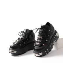 2025 New New Punk Style Lace-up Heel Height 6CM Platform Men and Woman Gothic Ankle Rock Boots Metal Decor Sneakers