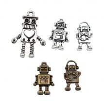 10pcs Robot Charms Tibetan Bronze Silver Color Pendants Antique Jewelry Making DIY Handmade Craft