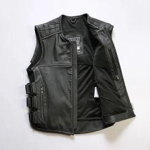 Schwarze Vier-Jahreszeiten-Lederweste für Herren, sportlicher Stil, Übergröße 4XL, echtes natürliches Rindsleder, kann Schutzausrüstung hinzufügen, Motorradweste