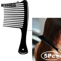 5PCS Black Large Wide Tooth Comb with Hook Handle Hair Loss Reduction Detangling Styling Brush for Salon Dyeing Haircare Tools