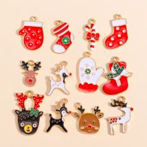 10 Stück süße Emaille Weihnachten Elch Socken Handschuhe Anhänger Ohrringe Halskette Schmuck machen Party Geschenke Metall Charms Zubehör