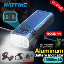 NATFIRE 10000mAh Luce per bicicletta Indicatore batteria digitale Set di luci per bici ricaricabili USB con 3 supporti 8 torcia a LED