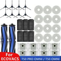 Części zamienne do robota sprzątającego ECOVACS T50 PRO OMNI / T50 OMNI: szczotki główne, szczotki boczne, mopy, filtry HEPA, worki na kurz, akcesoria