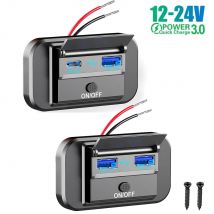 12/24V QC3.0 PD Autoladegerät Buchse Schnellladung Dual USB mit EIN/AUS-Steckdose Panel-Adapter für LKW Camper Caravan Zubehör