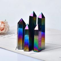 Natürliche Aura Obsidian Kristall Punkt Galvanik Zauberstab Heilstein Energie Weiß Quarz Hause Dekoration Reiki Turm Obelisk