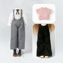 Blyth clothes doll set vintage set Turtleneck white shirt overalls Cropped pants for Licca Azones Ob22 Ker YMY doll accessories