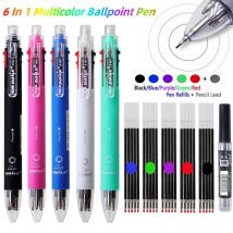 Set di penne a sfera multifunzione creative 6 in 1, ricariche per penne da 5 colori da 0,7 mm e matita automatica da 0,5 mm per materiale scolastico per la scrittura