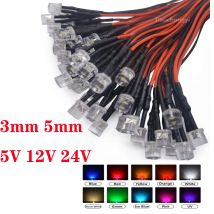 20 Stück 3 mm/5 mm 5 V 12 V 24 V LED rote RGB vorverdrahtete wasserklare flache LED-Leuchtdioden