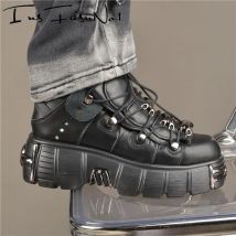 Casual Female Runway Shoes Platform Metal Toe Chunky Sneakers Women Gothic Punk Style Sneakers Rock Design Black Walking Shoes