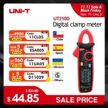 Medidor de pinza UNI-T Digital UT210E UT210D, Mini multímetro de corriente CA, alicates de valores eficaces verdaderos, amperímetro UT210C, rango automático