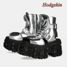 Peep-Toe-Stiefel mit Biskuit-Basis, Gürtelschnalle, klobiger High-Heel-Plateau, Damenstiefel, modisch, lässig, 2025, Neuankömmlinge, Sommerstiefel